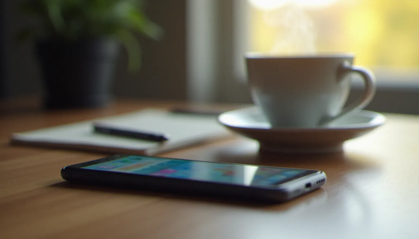 Smartphone affichant une application de rencontres avec interface floue, illustrant la modération des plateformes et la gestion du vocabulaire comme aquarelle