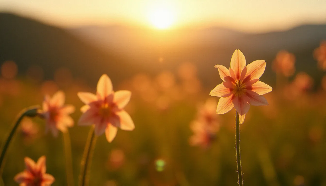 Champ d'asphodèles en fleurs dans la garrigue méditerranéenne au coucher du soleil, évoquant le symbolisme floral utilisé dans le marketing des plateformes de rencontre adulte