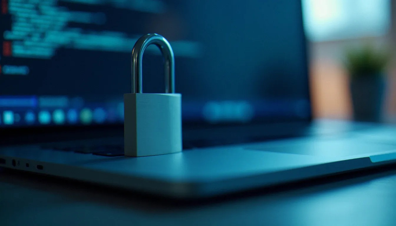 Cadenas de sécurité fermé posé sur un clavier d'ordinateur portable, symbolisant la protection des données personnelles sur les sites coquins