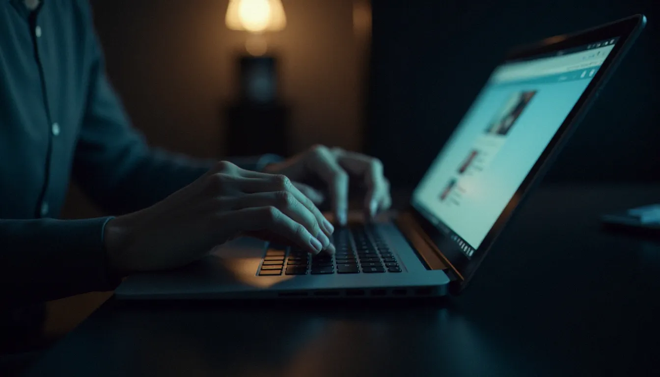 Une personne analysant un profil sur un site de rencontre, illustration de la vérification d'un profil comme david heyman en ligne