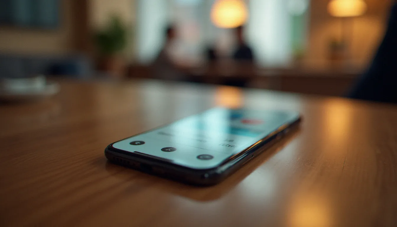 Smartphone affichant une interface floue de site de rencontre coquine pour illustrer la recherche d'un plan cul en ligne
