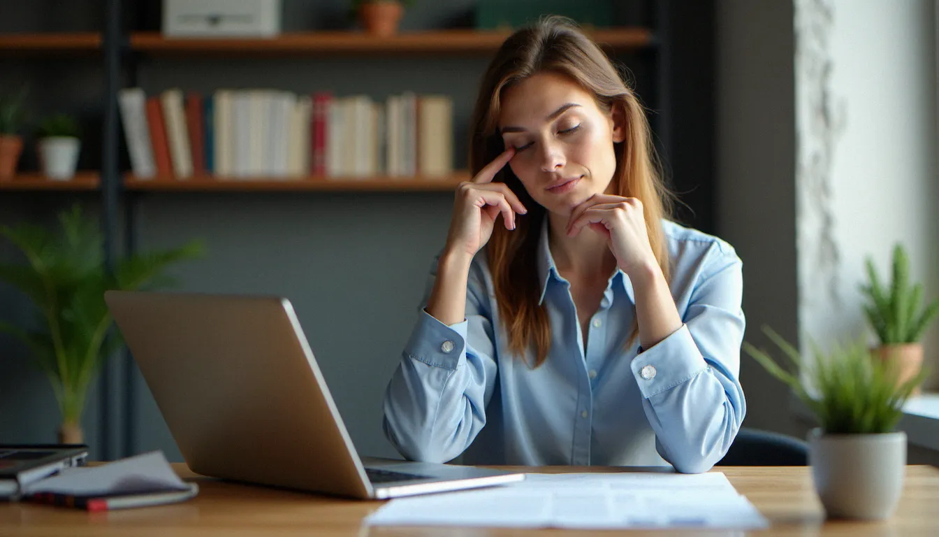 Une consultante en marketing digital analysant des contrats liés à l'industrie du contenu adulte francophone sur son ordinateur portable