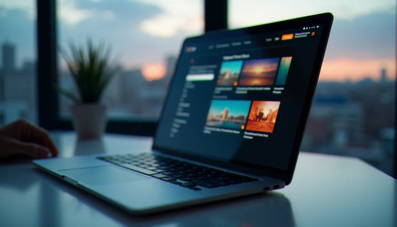 Écran d'ordinateur portable affichant une interface de streaming floue, illustrant l'industrie du contenu numérique dont les actrices porno russes sont un sujet de curiosité documentaire
