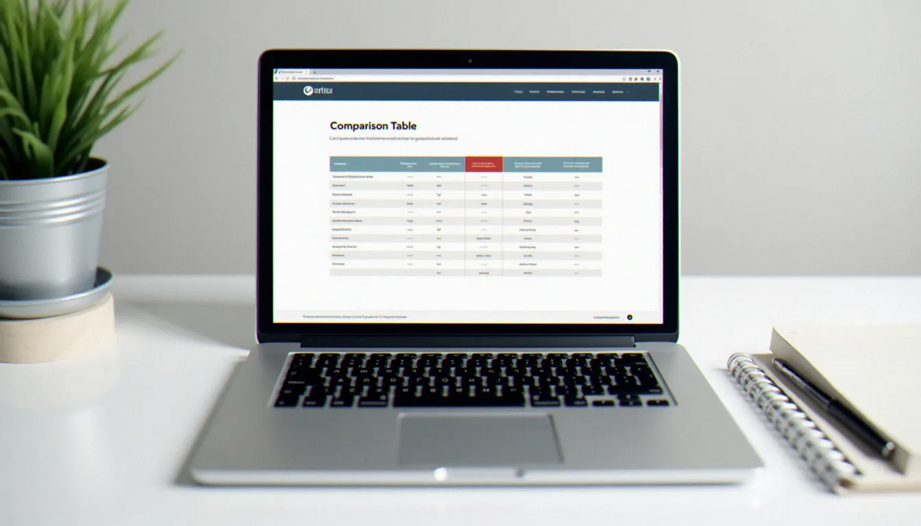 Ordinateur portable ouvert sur un tableau comparatif de plateformes de rencontres, symbolisant le choix d'un site pour poster une annonce