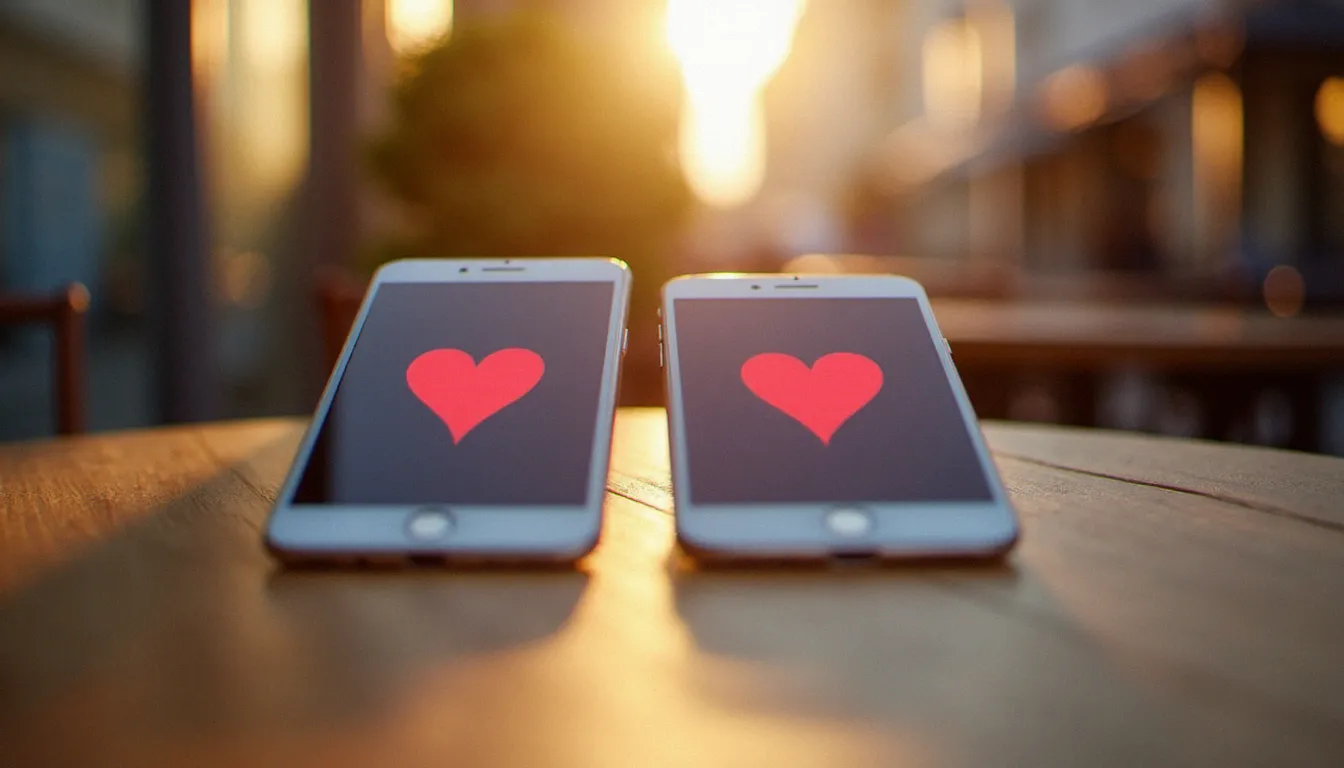Deux smartphones affichant des interfaces d'applications de rencontres posés sur une table de café marseillais, illustrant les rencontres sexe à Marseille via le numérique