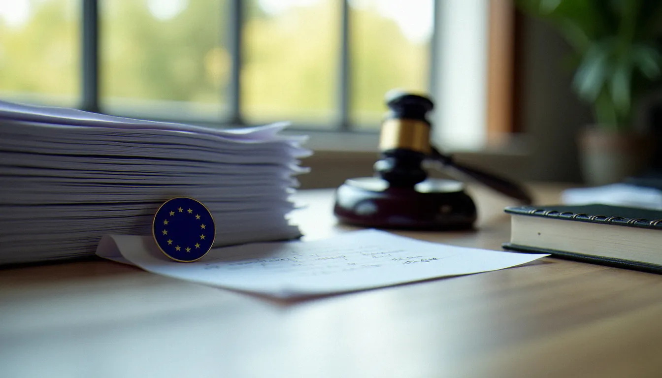 Documents juridiques et marteau symbolisant le cadre légal des rencontres adultes en France, incluant le RGPD et les droits des utilisateurs