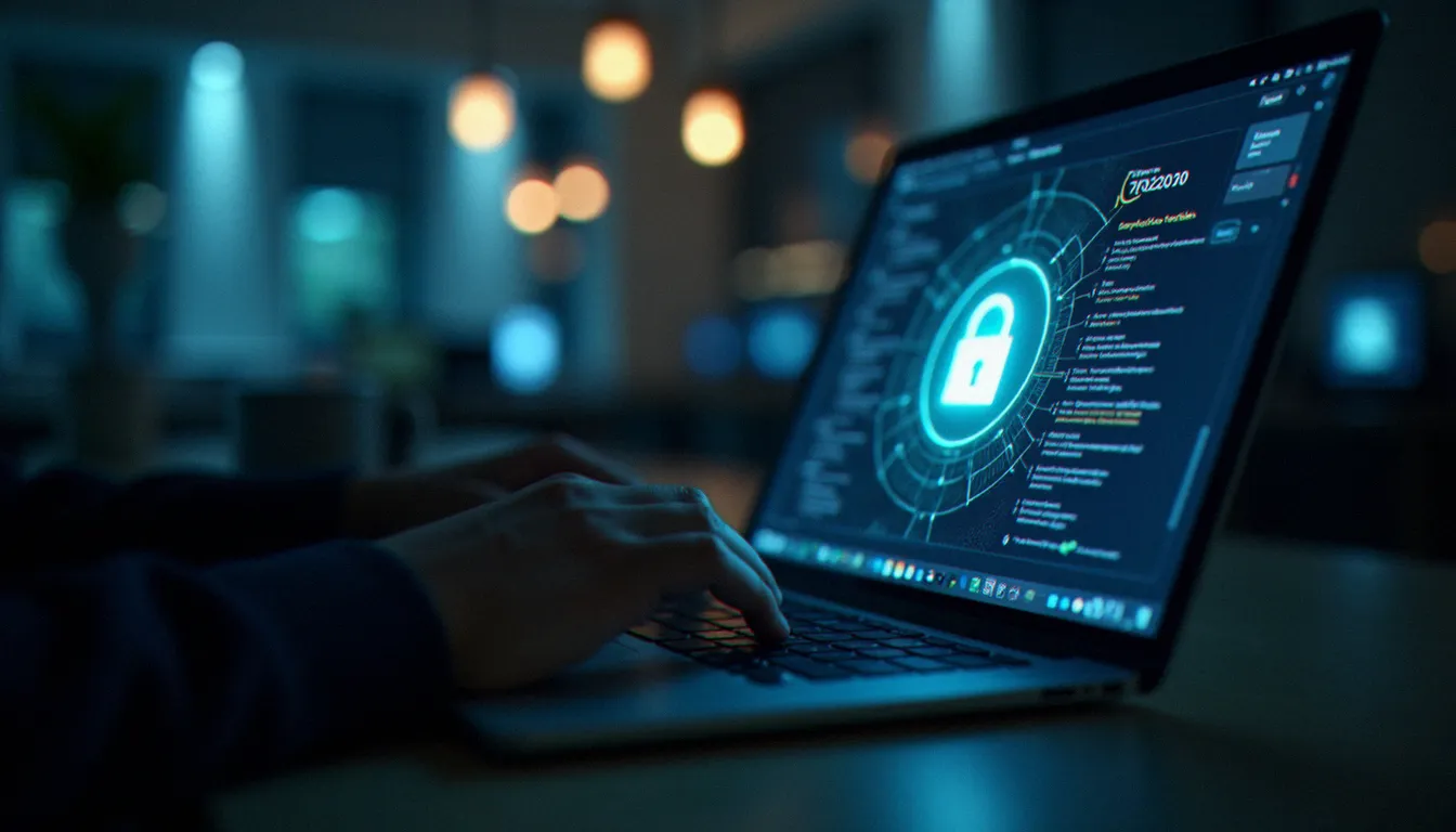 Des mains sur un clavier d'ordinateur avec une icône de cadenas en arrière-plan flou, illustrant la sécurité en ligne et la protection contre les arnaques