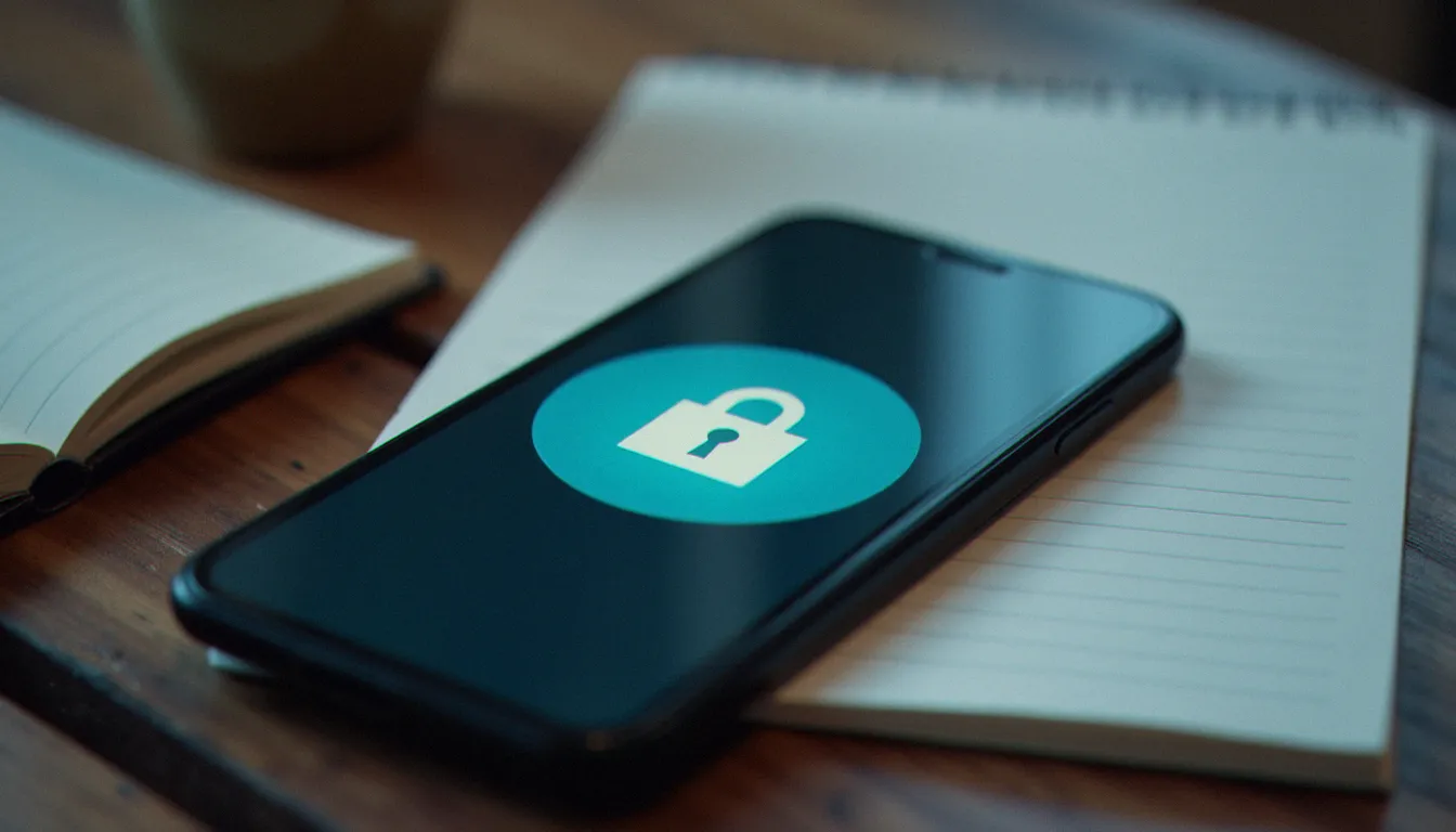 Smartphone affichant un profil flou avec icône de cadenas symbolisant la protection de la vie privée en ligne