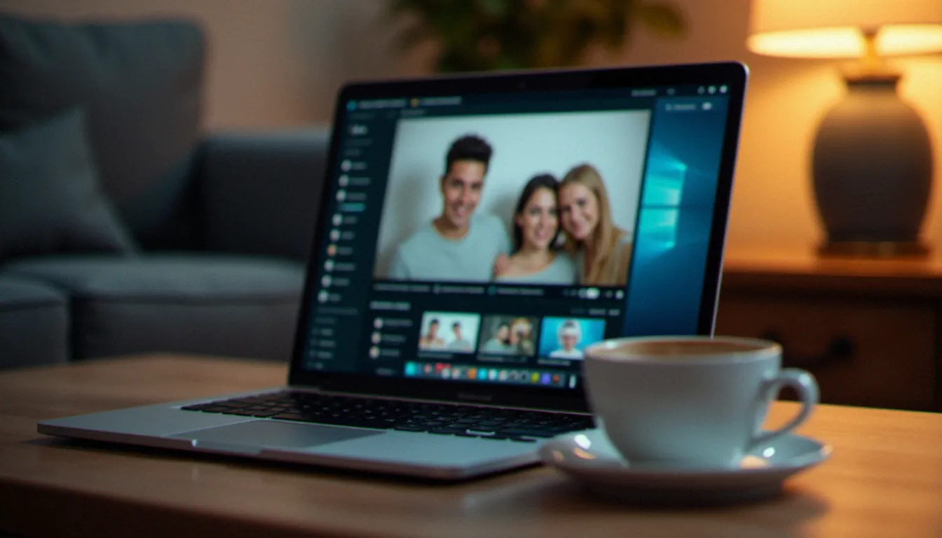 Écran d'ordinateur portable affichant une interface floue de plateforme adulte, illustrant la recherche de sexe model à Montargis