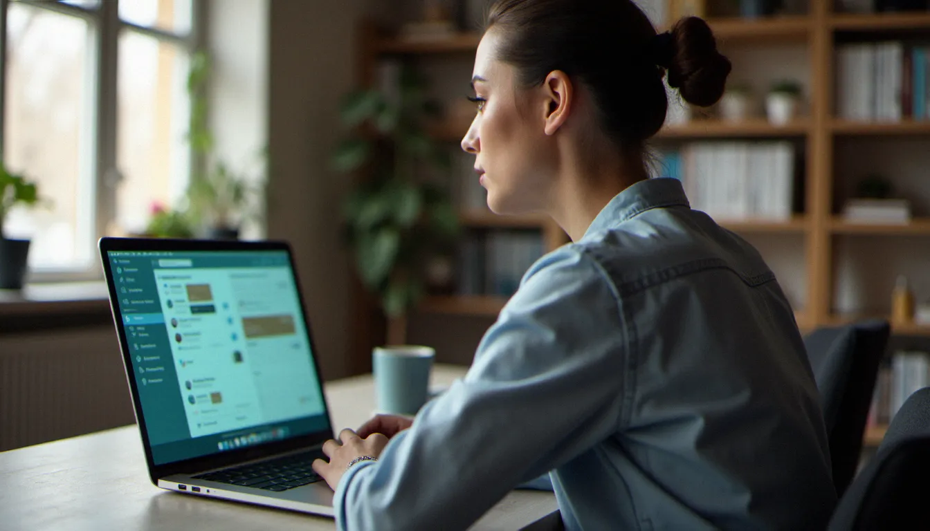 Personne utilisant une plateforme de contenu en ligne depuis son bureau à domicile, illustrant la recherche sur les sex models à Saint-Quentin