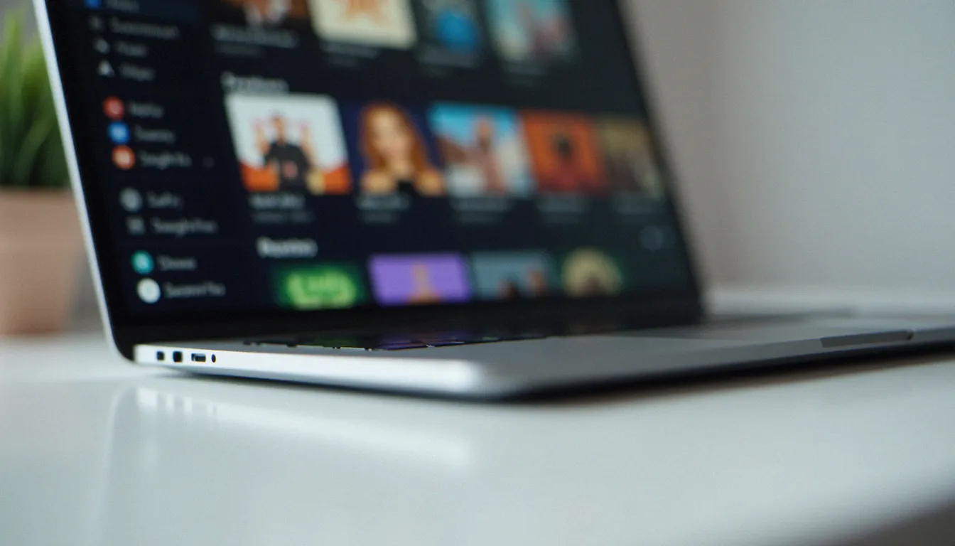 Écran d'ordinateur affichant une interface de plateforme vidéo adulte floue, représentant la navigation sur des sites de contenus pour adultes avec actrices porno latinas