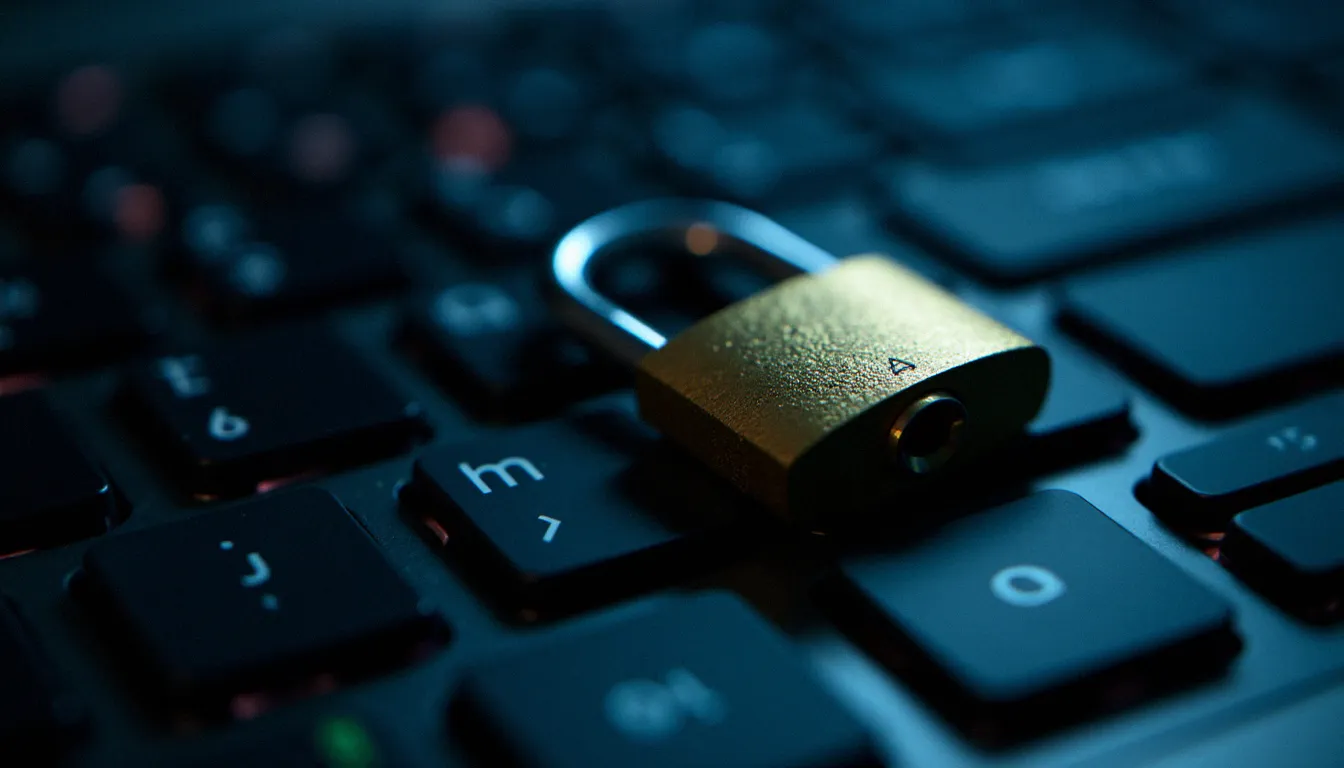 Cadenas posé sur un clavier d'ordinateur, symbolisant la sécurité des données personnelles sur les sites de rencontre adultère