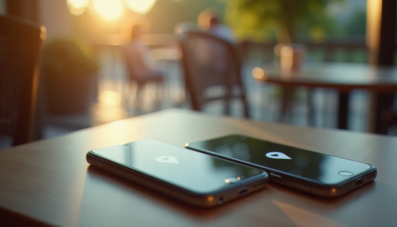 Deux smartphones affichant des interfaces de plateformes de rencontres pour comparer les options disponibles à Rouen